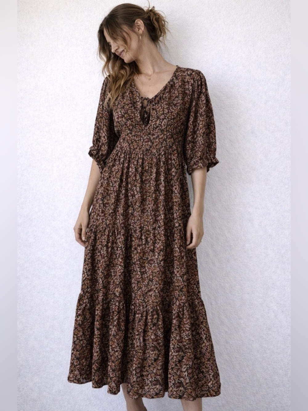Natural Life Boho Prairie Floral Tiered Maxi Dress Size Medium